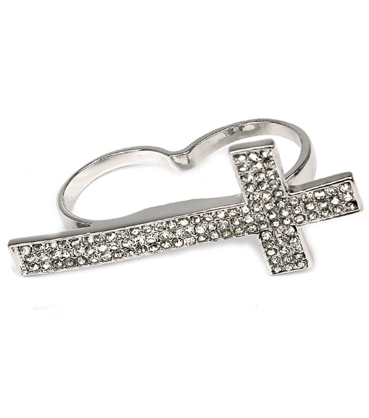 Crystal   Knuckle Cross Ring