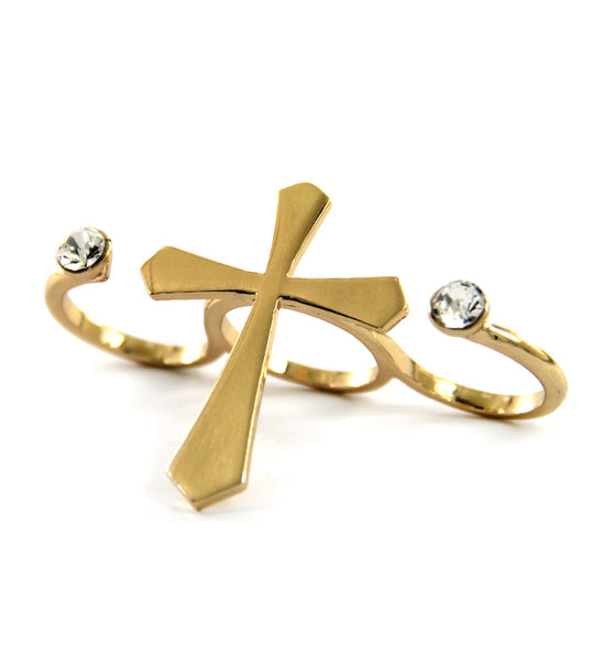 'TYRA' CRYSTAL CROSS KNUCKLE  RING