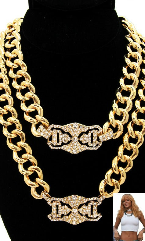 DOUBLE PENDANT ID CHAIN NECKLACE  - GOLD