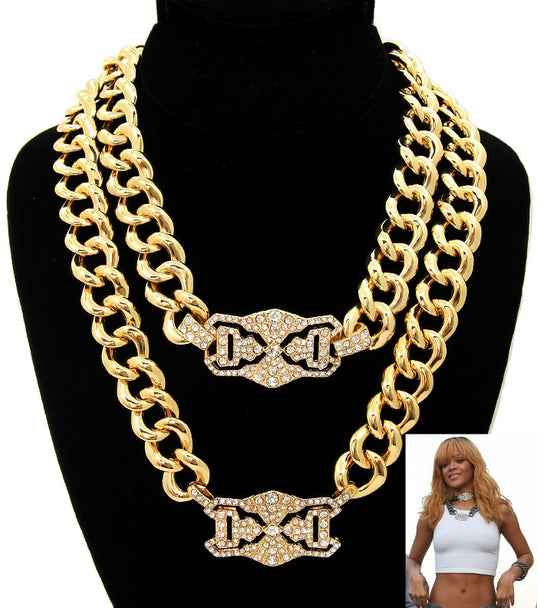 DOUBLE PENDANT ID CHAIN NECKLACE  - GOLD