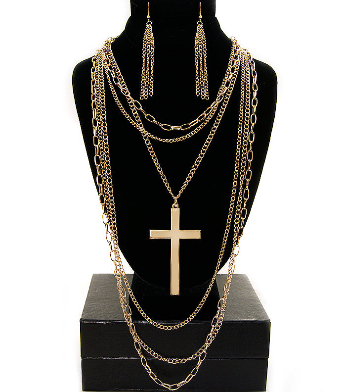 'KHLOE' CROSS NECKLACE SET