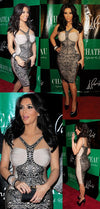 ‘KIM’ BLACK PRINT HALTER BANDAGE DRESS