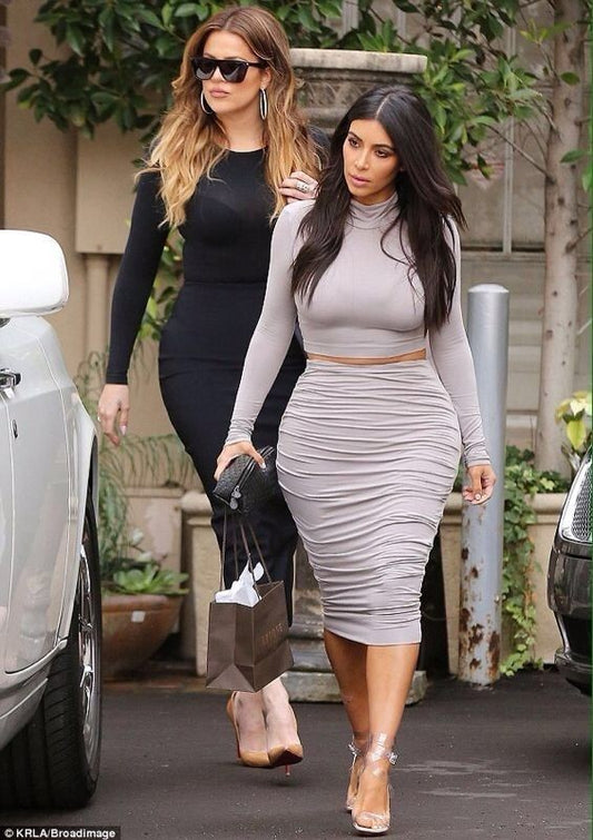 ‘Kim’ Two Piece Long Sleeve Knee Length Set - Black