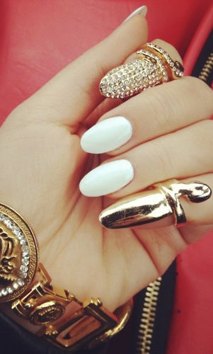 Adjustable Crystal Finger Tip Nail Ring - GOLD