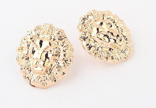 Gold Animal Lion Head earrings