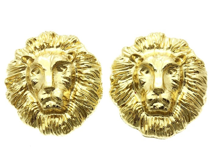 Gold Animal Lion Head earrings