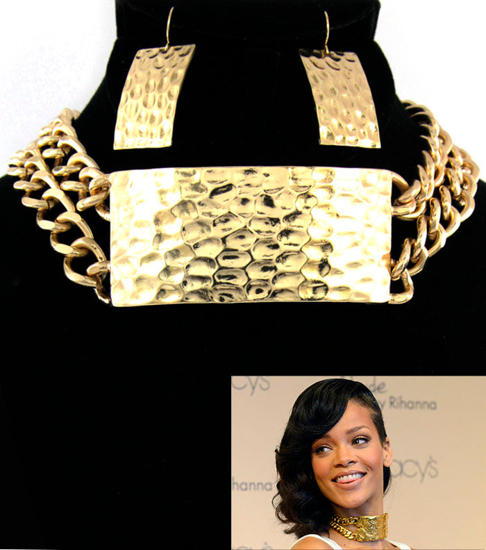 'RIHANNA' ID CHOKER NECKLACE AND EARRING SET