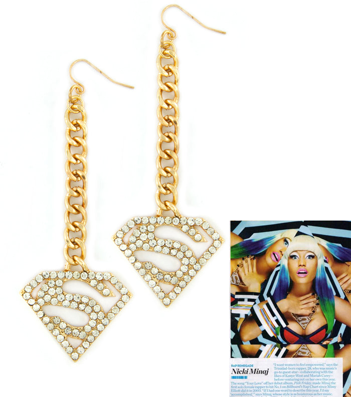 NICKI MINAJ Diamond Crystal Superman Earrings