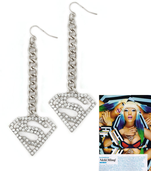 NICKI MINAJ Diamond Crystal Superman Earrings